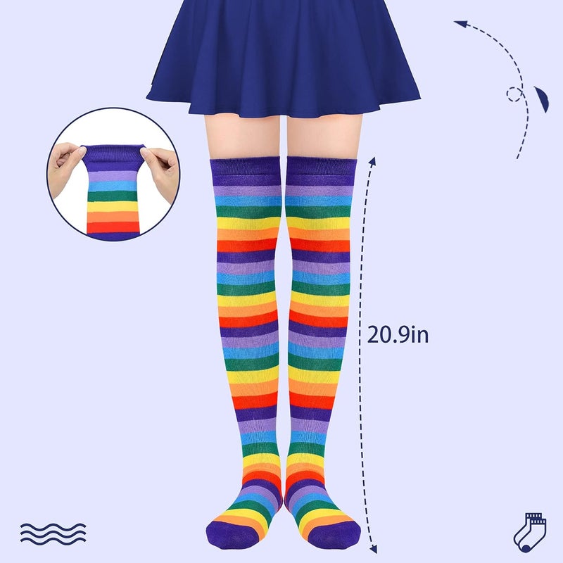 Zando Womens Thigh High Socks Striped High Knee Socks Knee High Socks for Cosplay Long Socks Over the Knee Leg Warmers - Image 2